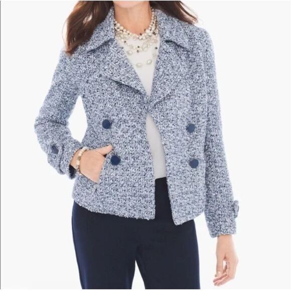 Chico’s Tweed textured open front blazer jacket 1 white shimmer - Picture 1 of 9